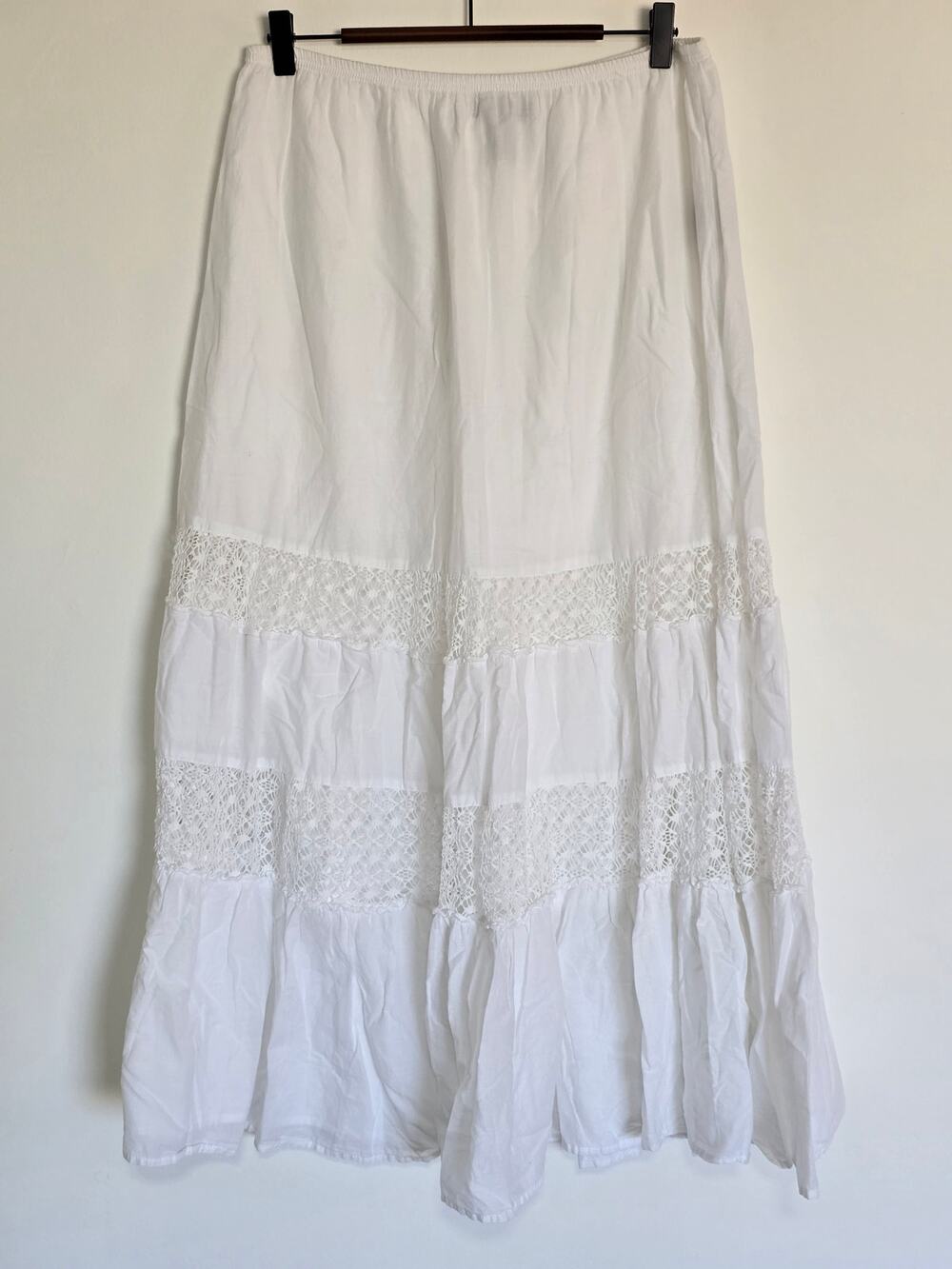 Style & Co White Cotton Crochet Lace Tiered Midi Skirt Boho Size S